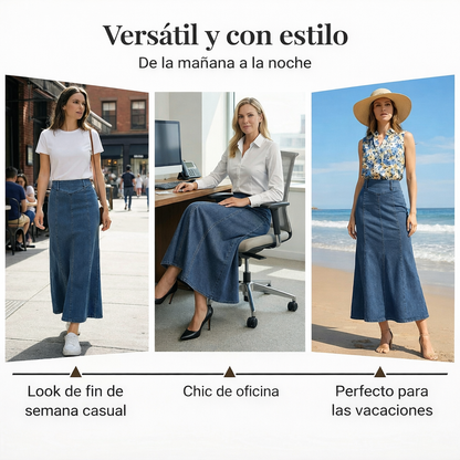 Mía - Falda vaquera midi en línea A de cintura alta