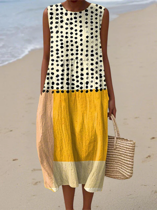 Leah™ – Vestido Midi Colorblock con Lunares