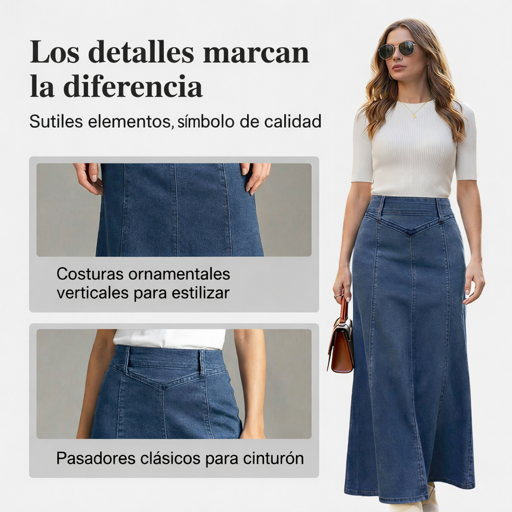 Mía - Falda vaquera midi en línea A de cintura alta