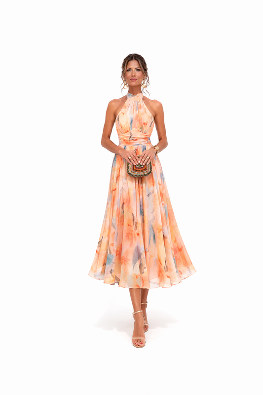 Esther™ | Vestido de Cuello Halter con Estampado de Acuarela