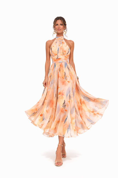 Esther™ | Vestido de Cuello Halter con Estampado de Acuarela